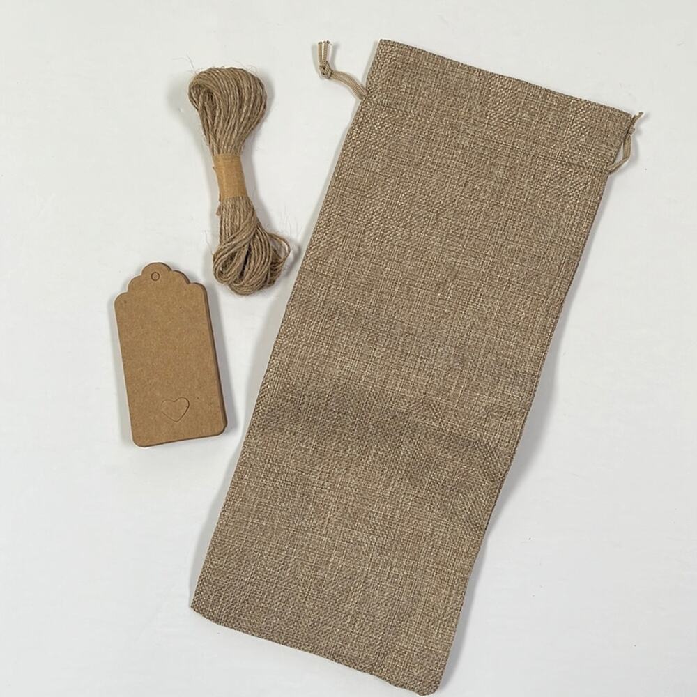 Burlap Drawstring Wine Bags Blanks Ties Gift Tags 12 Pack Brown